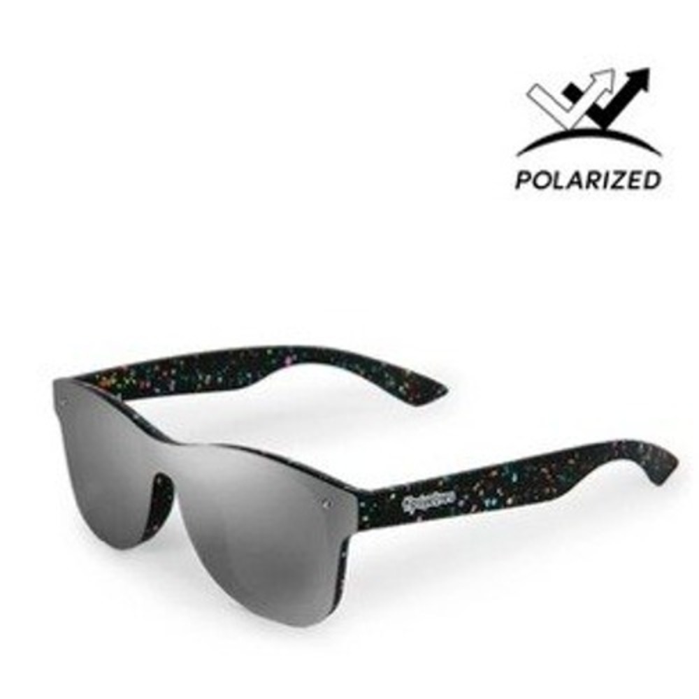 Tipsy Elves Polarized Shield Sunglasses Silver Mirror Splatter Black Frame NEW